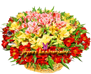 Gif animé joyeux anniversaire panier de fleurs